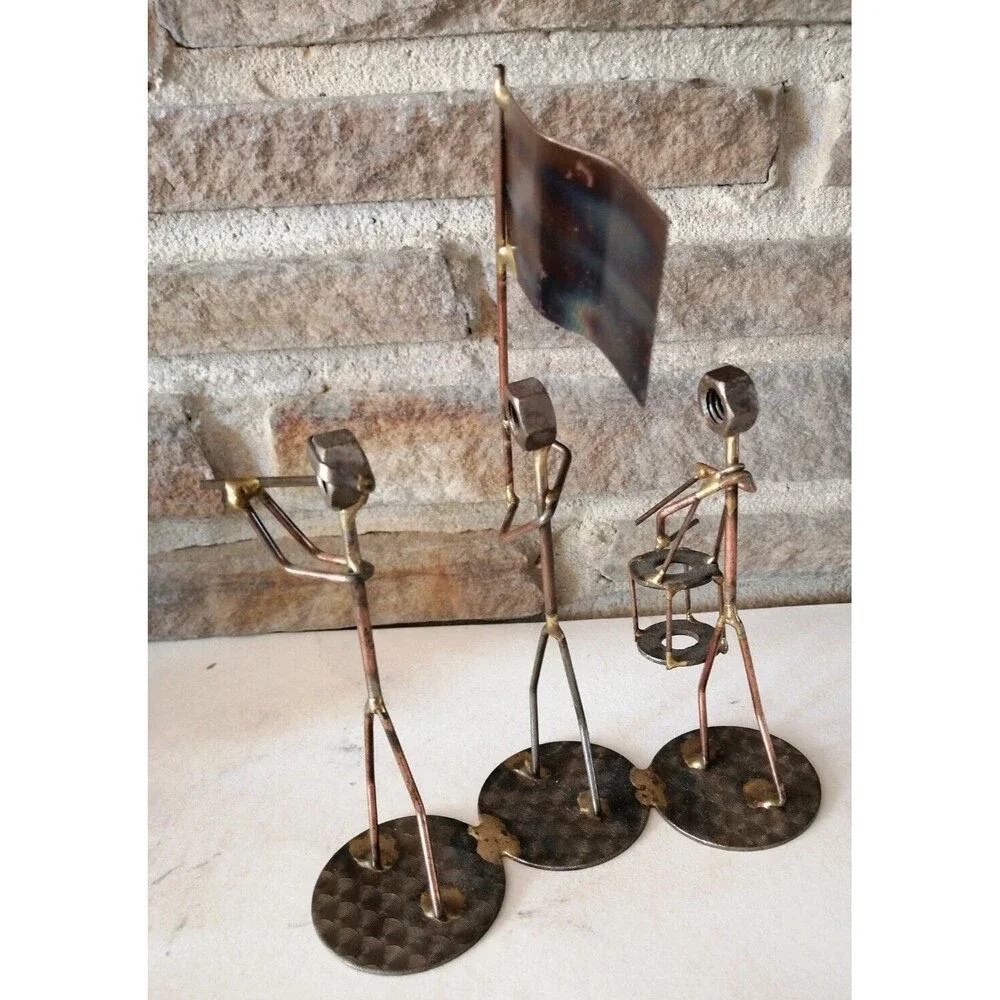 VTG Marching Band Figurines Sculpture Copper Metal Man Cave Office Decor